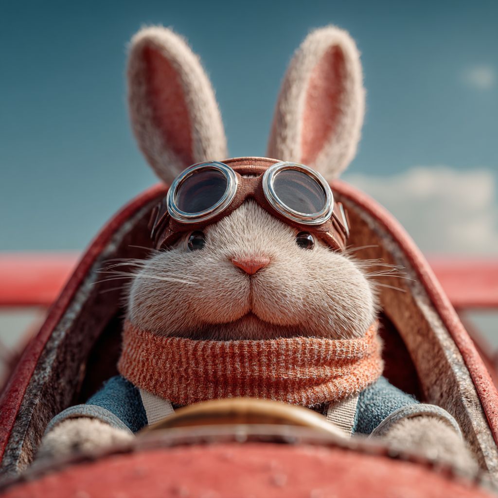 Adorable bunny mascot of 7Z777 Casino dressed as a pilot, ready for thrilling aviator game adventures